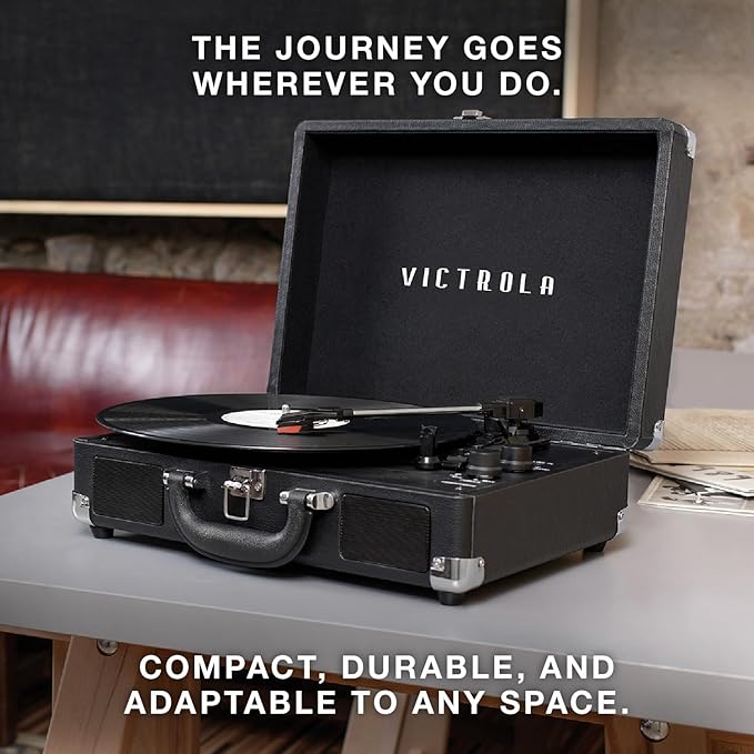 Victrola Journey Bluetooth Portable Suitcase Record Player – with Built-in Speakers, 3 Speed Vinyl Record Player, RCA Out, Headphone Jack (Green Olive)