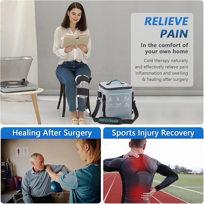 ICYTHRP Cold Therapy Machine with Programmable Timer, FSA Eligible HSA, Portable Ice Machine for Knee After Surgery, Knee Replacement Recovery System for Pain Relief with Universal Pad