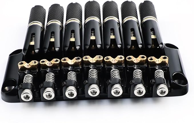 Headless 7-String Guitar Bridge 10.5mm Fixed Bridge -Brass Saddles Zinc Alloy Plate, Stable Intonation，Easy Installation/Adjustment, Fits Most 7-String Headless Guitars Black