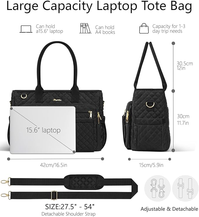 Bagstellar Teacher Bags for Women, 15.6 inch Laptop Work Tote Bag Quilted Nurse Bible Computer Shoulder Bag for School Travel | Dream Tote Work Bag, with 40oz Cup Holder, Insulated Pocket, Zipper & Strap, Office Briefcase, Ideal Gift for Women