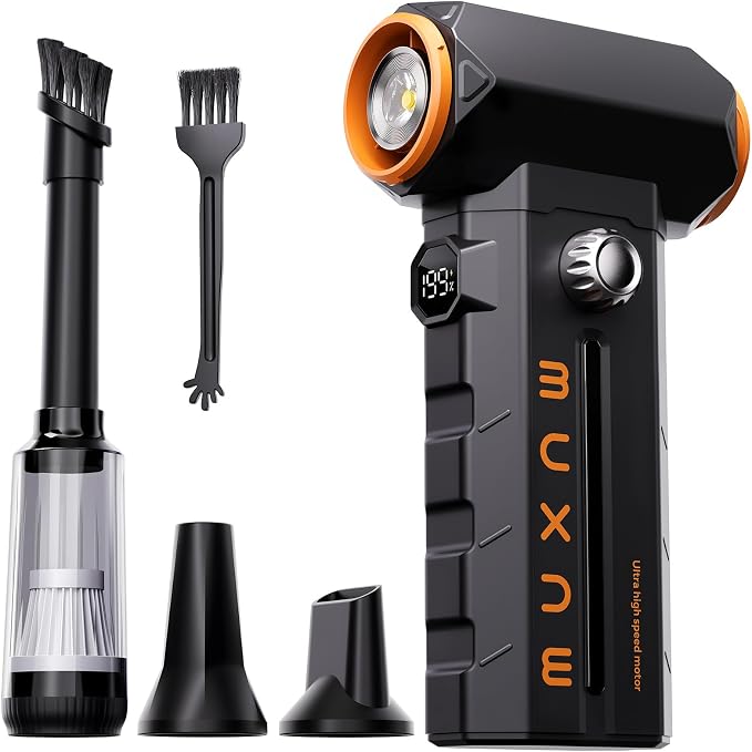 MUXNW Compressed Air Duster 130000RPM, Cordless Rechargeable Electric Air Duster & Vacuum 2-in-1, 100-Speed Display, 8000mAh Battery, USB-C Fast Charging, for PC, Home, Car Interior