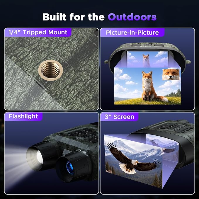 Night Vision Goggles, 4K Night Vision Binoculars, 112MP Infrared Binoculars, 12X Digital Zoom 5000mAh Rechargeable Battery with 64GB Card, External Flashlight 1500ft View Range Tech Gadgets Telescope