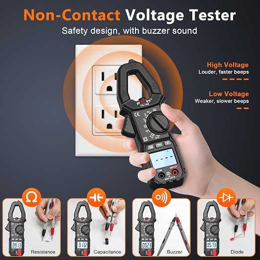 FKM Clamp Meter,TRMS 6000 Counts 600 Amp Digital Clamp Multimeter Voltage Tester,Auto-ranging Volt Meter,for AC/DC Voltage,AC Current,NCV,Capacitance,Resistance,Continuity,Hz/Duty Cycle,Diode,TempTest