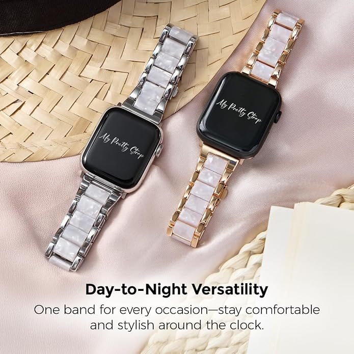 My Pretty Strap - Compatible Apple Watch Band Strap, Stainless Steel Fashion iWatch Replacement Strap- Easy Resizing, No Tool Needed, Fits Most Wrists- Series 1-11, SE and Ultra