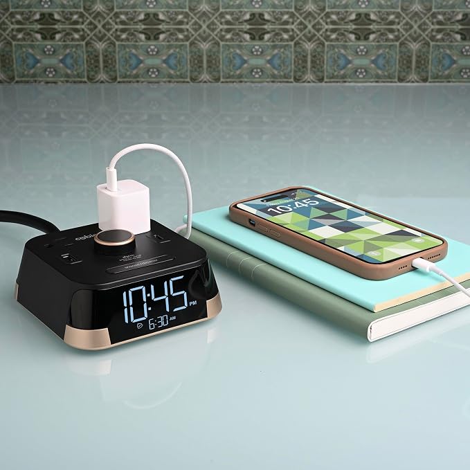 The Original Brandstand CubieTime | User Friendly & Convenient Alarm Clock Charger | 1 USB-A & 1 USB-C Port | 2 Tamper Resistant Outlets | As Seen in Top Hotel Brands