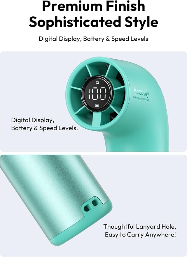Aecooly Portable Handheld Fan, Powerful Turbo Mini Fan, 19000 RPM High Speed Aero Ultra, 15H Max Cooling Time, 7 Speeds Aluminum Case, Pocket Rechargeable Personal Small Travel GIfts for Women-Green
