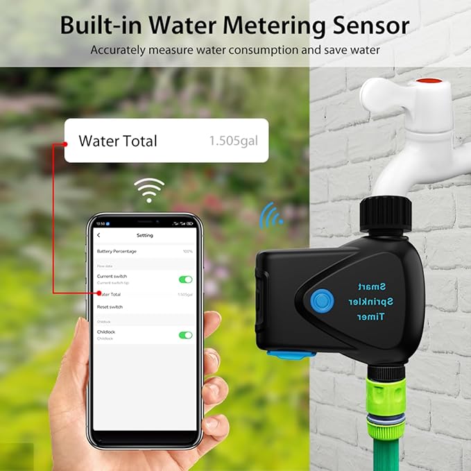 WiFi Sprinkler Timer: Smart Water Timer for Garden Hose, Automatic Irrigation Controller, App Remote Control, Weather-Based Smart Watering, Compatible with Alexa, Google Home