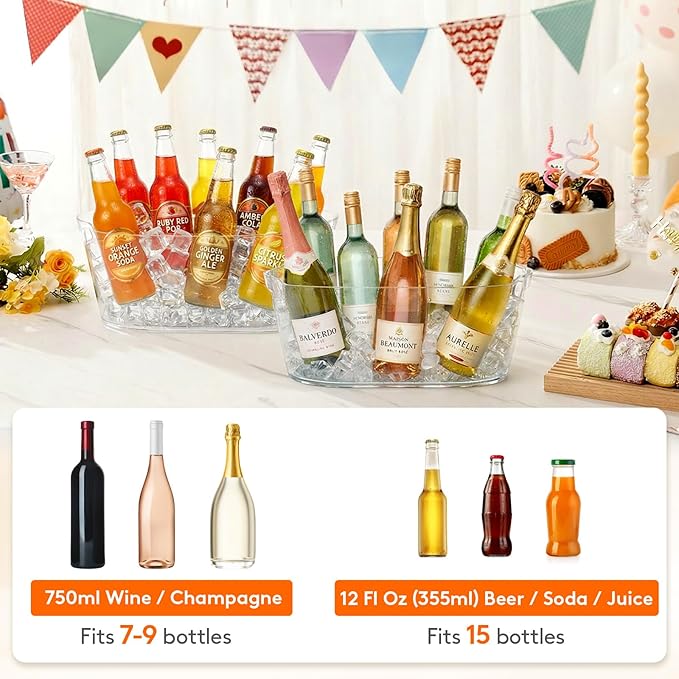 Lifewit 13L Ice Bucket for Parties, Large Plastic Drink Cooler for Champagne Wine, Beer, Clear Beverage Tub for Mimosa & Cocktail Bar, Portable Chiller for Party Hosting & Serving