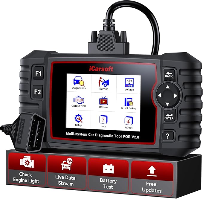OBD2 Scanner Diagnostic Tool for Porsche/Cayenne, iCarsoft POR V2.0 Code Reader Battery Registration for Porsche, All System in-Depth Scan, with Oil Reset/SAS/EPB/BMS/ETC/DP/BLD/INJ, Battery Test