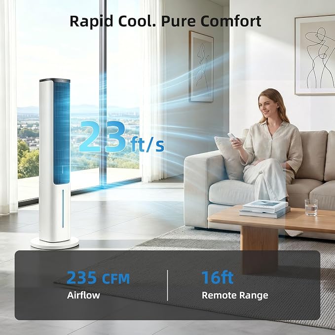 Antarctic Star Windowless Evaporative Air Cooler, Portable Air Conditioner with 80° Oscillation, Fast Cooling 4 Speeds 3 Modes, Ice Packs & Aromatherapy Pad for Bedroom/Office/Indoor Use