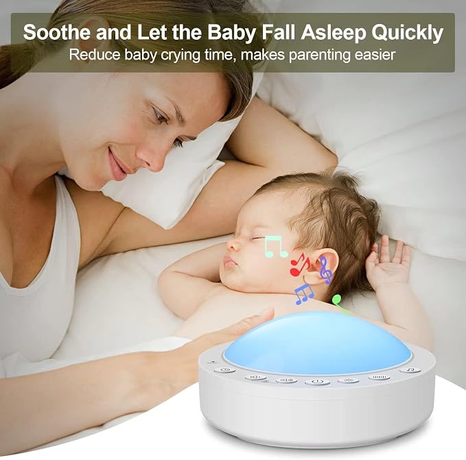 White Noise Machine for Baby,Portable Sound Machine with Nightlight,16 Soothing and Memory Function,Baby-Safe Clip& Child Lock,USB Rechargeable for Kids Adults