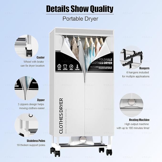 Clothes Dryer, Portable Drying Machine with Timer, 60inch Laundry Drying Wardrobe with Large Capacity, Electric Dryer/Rack for Home | Appartments (Grey IM5)