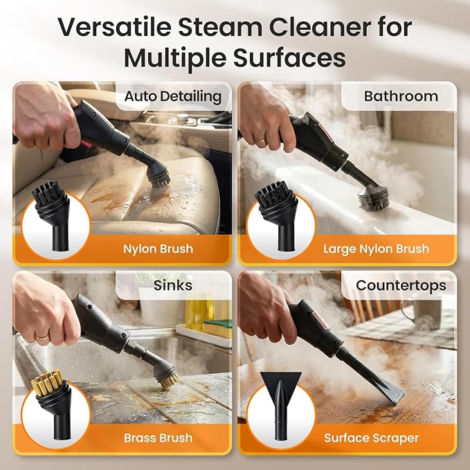 Handheld Steam Cleaner –13pcs Accessories, 1200ml Tank,6-Level Adjustable and 15s Heat-Up Portable Multi-Purpose Steamer for Home,Sofa,Car Floor,Window