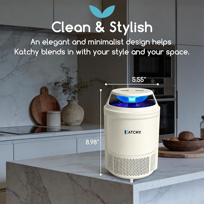 Katchy Indoor Flying Insect Trap – Catcher & Killer for Mosquitoes, Fruit Flies, Gnats & Moths – Non-Zapper with Suction & Blue Light – Ideal for Indoor Spaces, Kitchens & Plants (Original, White)