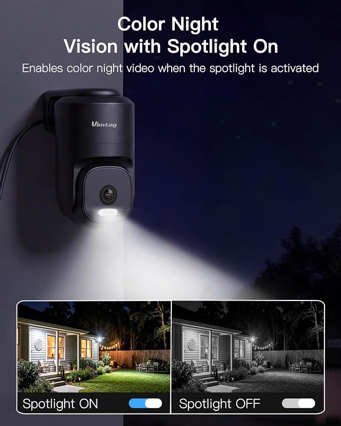 VIMTAG 2.5K 4MP Outdoor Security Camera, Pan/Tilt WiFi Home CCTV Camera, 360° View & Motion Tracking, Color Night Vision, 2-Way Audio, AI Detection Alarm, IP66, Cloud & SD Card Storage, Works w/Alexa