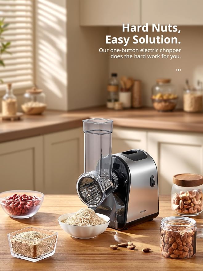 Reemix Electric Cheese Grater, Electric Food Grater with 6 Interchangeable Blades – Slicing, Shredding & Zesting | Stainless Steel Blades, Fast, Effortless Meal Prep for Home Cooks