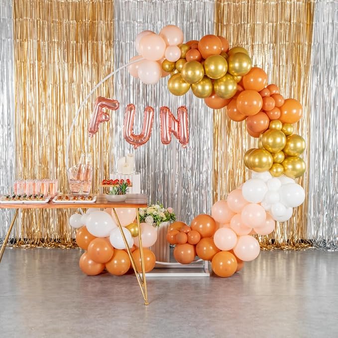Restaurantware-Balloonify Balloon Garland Set, 1 Party Decoration Kit - 143 Balloons, With Chain, Brown, White, & Gold Latex Balloon Arch Kit, Includes Glue Dots