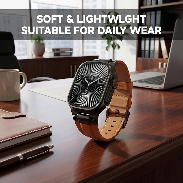 Vintage Genuine Leather Band for Apple Watch Ultra 49mm (2026 Upgrade), Rugged Replacement Strap Compatible with iWatch 46mm 45mm 44mm - for Men Women, Fit Ultra3/2/1, SE 3/2/1, Series11 10/9/8/7/6/5/4