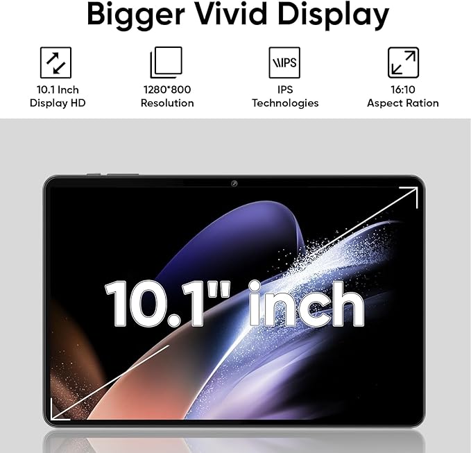 COLORROOM Tablet 10 inch Android 15 Tablets, 12GB+64GB/1TB Expand, Quad-Core Processor, 1280x800 Touch Screen Display, WiFi 5, Dual Cameras, 6000mAh Battery