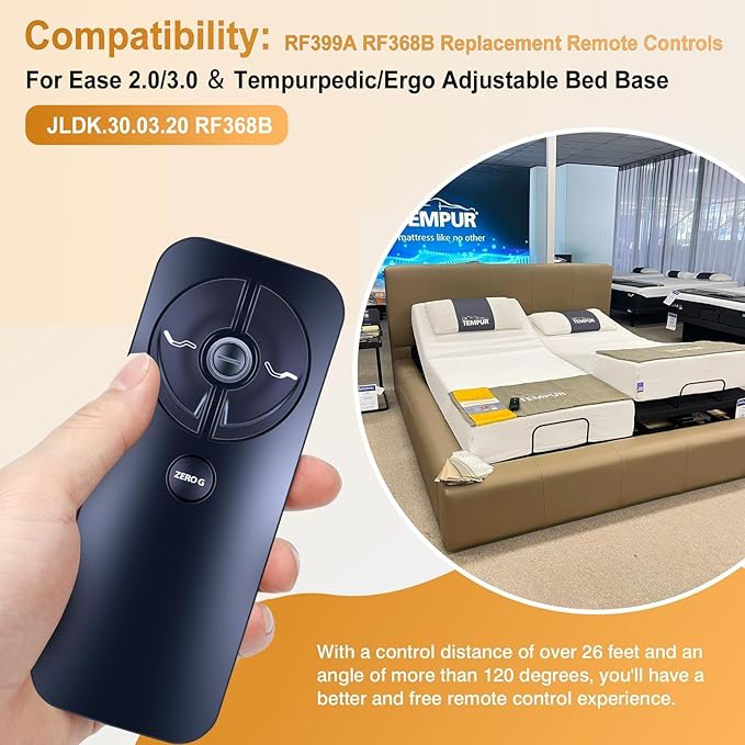 New RF399A RF368B Ease 2.0/3.0/4.0 Replacement Remote Control Compatible with Tempurpedic/Ergo Adjustable Bed Base JLDK.30.03.20
