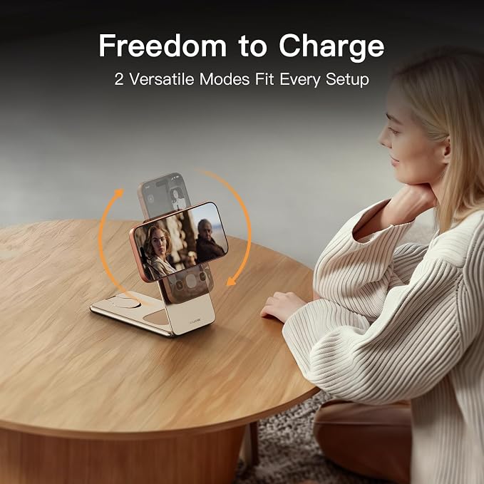 ANJANK 25W 3 in 1 Wireless Charging Station, Qi2.2 Magnetic Foldable Travel Fast Charger, Aluminum Alloy Cooling Charging Stand for iPhone17/16/15 Pro Max, Apple Watch, AirPods(45W Adapter),Ultrathin