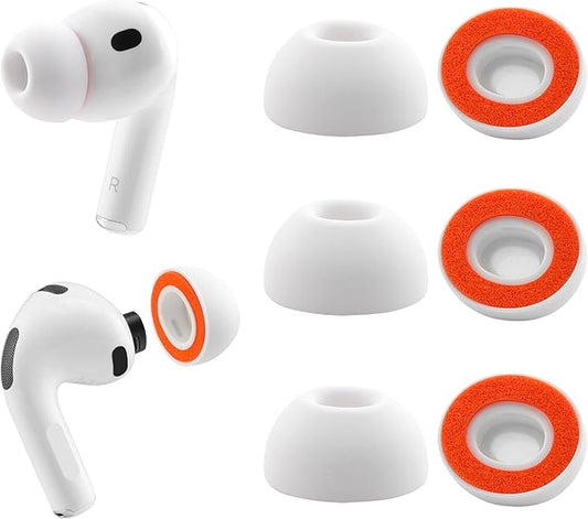 Replacement Memory Foam Ear Tips for AirPods Pro 3 Silicone Shield, Ultimate Comfort, 3 Pairs (White, Large)