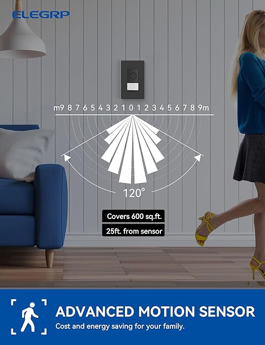 ELEGRP Smart Motion Sensor Switch, 2.4GHz Wi-Fi 3 Way Light Switch Compatible with Alexa & Google Assistant, APP Remote Control, Neutral Wire Required, UL Certified, No Hub Required (Black, 2 Pack)