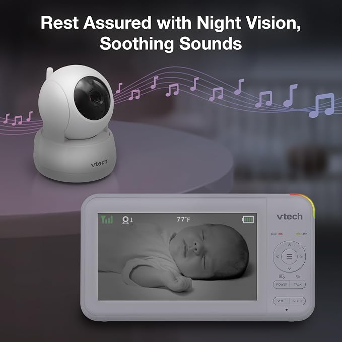 VTech Baby Monitor No WiFi– See Every Corner of the Nursery, Remote Pan-Tilt-Zoom, Hack-Proof, 5" Screen, 17Hr Battery, 1000ft Range, Night Vision, Temperature Sensor | 924W