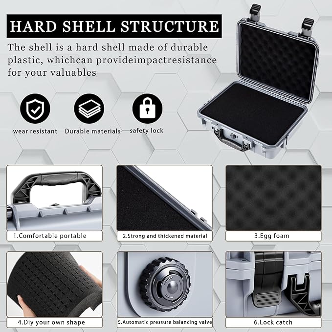 Relaxweex 1 Pcs Waterproof Hard Case with DIY Customizable Foam Insert Portable Protective Case with Knife for Camera Drones Equipments Tools Test Instruments(Gray,11.3 x 8.7 x 4.2 Inch)