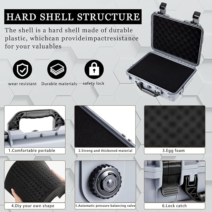 Relaxweex 1 Pcs Waterproof Hard Case with DIY Customizable Foam Insert Portable Protective Case with Knife for Camera Drones Equipments Tools Test Instruments(Gray,8.5 x 6.5 x 3.7 Inch)