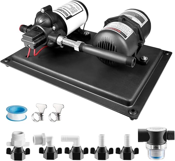WASSERMANN 12V RV Water Pump and Accumulator Tank System, 4.0GPM 45PSI Self Priming Water Diaphragm Pump with 0.75L 10 PSI Pre-Pressurized Accumulator Tank, Pressure Switch, for Boat Garden RV Camping