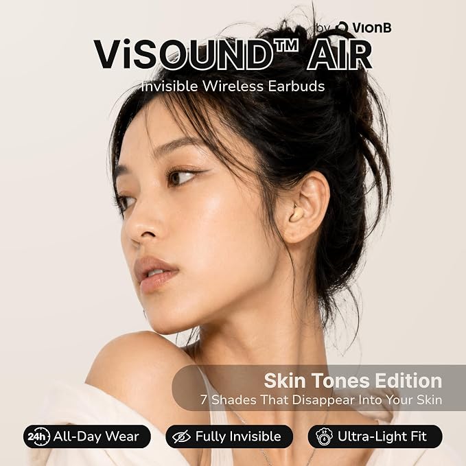 Air Skin Tones Invisible Earbuds for Small Ears - Wireless Bluetooth 5.4, Skin-Matching Mini Stemless Ear Buds, IPX5 Waterproof, ENC Noise Cancelling (Light Bisque)