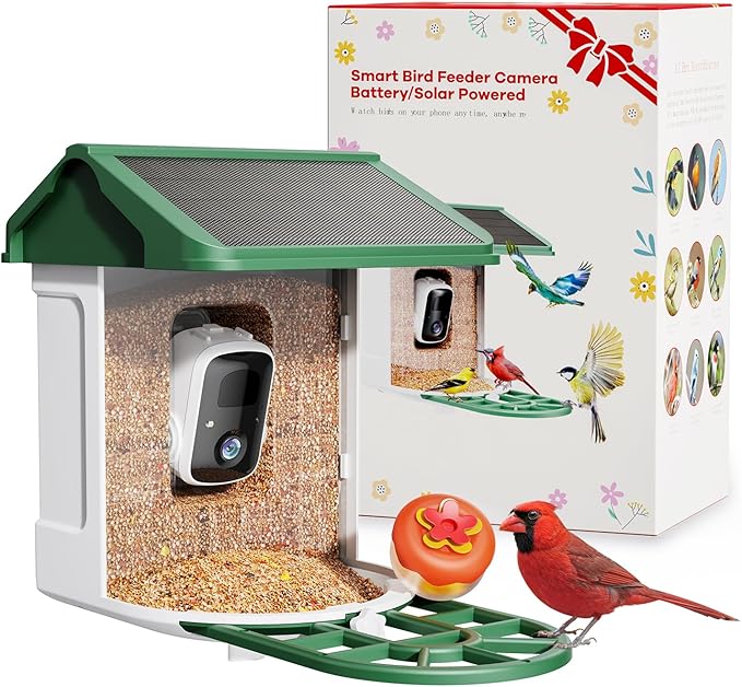 HARYMOR Bird Feeder with Camera Solar Powered-2K Live Feed, Smart AI Identify Birds, 2L Food Capacity, Auto Captured Bird Video, Real-time Arrived Alerts, Mini Hummingbird Feeder for Outdoor Backyard