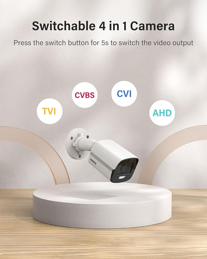 ANNKE 3K Add-On Security Bullet Camera with Full Color Night Vision, 4-in-1 TVI/AHD/CVI/CVBS CCTV Surveillance Wired Cam with Built-in Mic, 2.8mm Lens, IP67 Weatherproof, (Cable & Adapter Included)