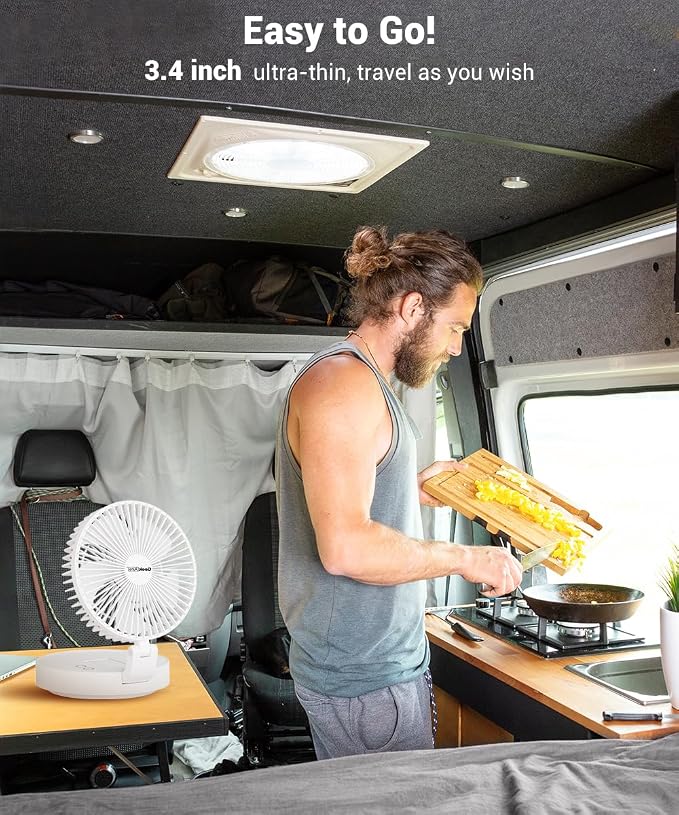 Geek Aire Personal Cooling Fan that Blow Cold Air, Portable Rechargeable Desk Fan with LED, Oscillating Standing Table Fans, Battery Powered Floor Fan for Bedroom, Travel, Dorm, Cruise RV Essentials
