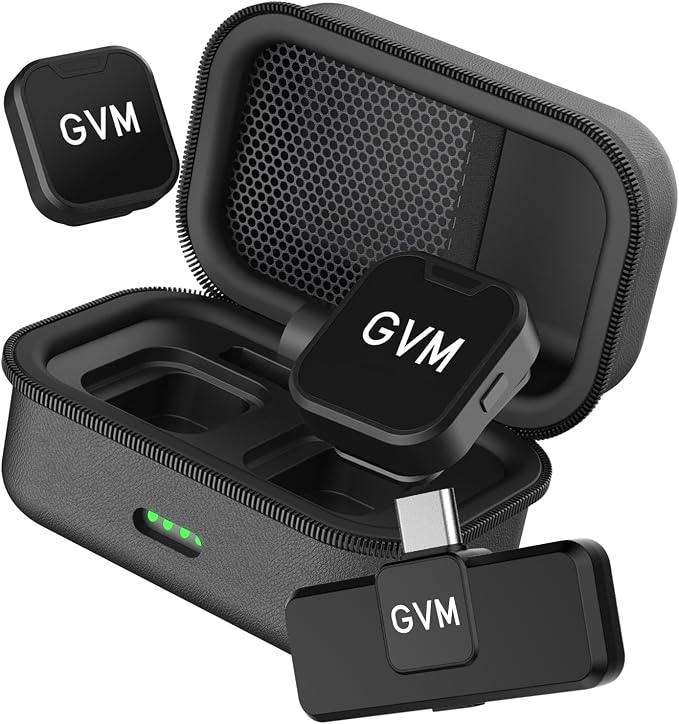 GVM CM2 Wireless Lavalier Microphone, USB-C Clip-On Mic for iPhone 15/16/17 & Android, Mini Mic with Noise Cancelling and Charging Case for Content Creation, Vlogging, Podcast & Streaming