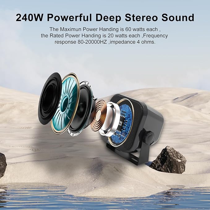Herdio 4 Inches Heavy Duty Waterproof Boat Marine Box Outdoor Speakers Surface Mounted for Skid Steer ATV UTV RZR RV Golf Cart Tractor Powersports Boat Truck Jeep(4 Black Speakers)