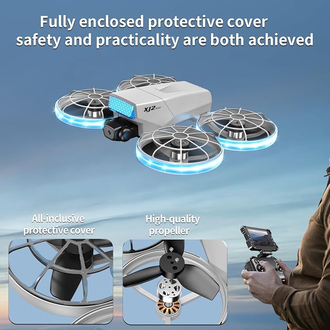 HD Camera Drone with Foldable Remote Controller Featuring Built-in Display and Detachable Lanyard, Portable Foldable Body Weighing Under 250g, Propeller Guards, RC Quadcopter with 360-Degree Flip, One-Key Takeoff/Landing, Ideal Gift for Beginners and A...