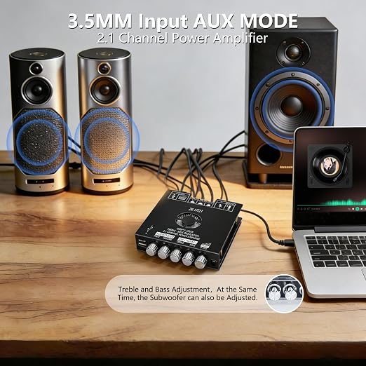 ZK-HT21 Bluetooth 5.1 Amplifier Board, 2.1 Channel 160W×2+220W Subwoofer Audio Power Amp Module with Treble Bass Control, AUX Input Mini HiFi Stereo Amp for Home DIY Speaker & Car Audio Upgrade