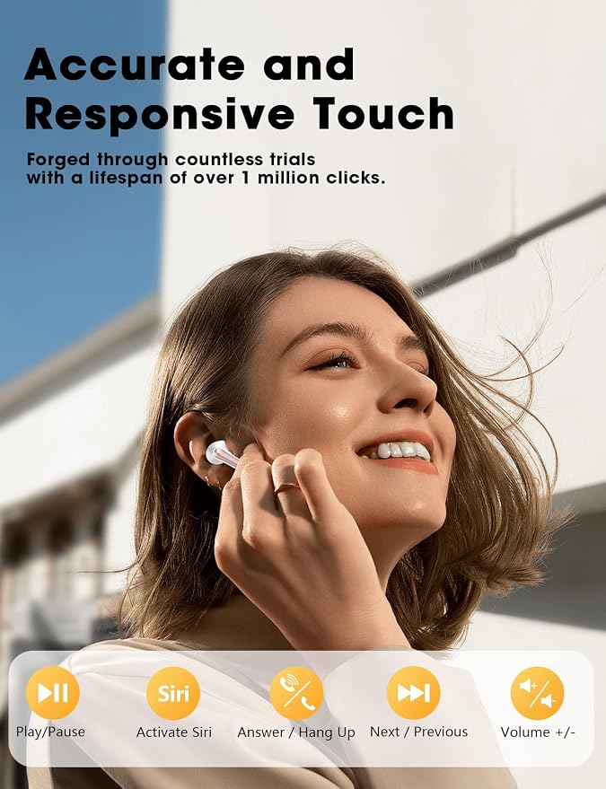 jaddsa Wireless Earbuds Bluetooth 5.3 Ear Buds, Hi-Fi Stereo Bass Ear Buds with 48H Playtime & LED Display, Lightweight in-Ear Headphones with Mic, IPX7 Waterproof, Touch Control for iPhone Rosegold