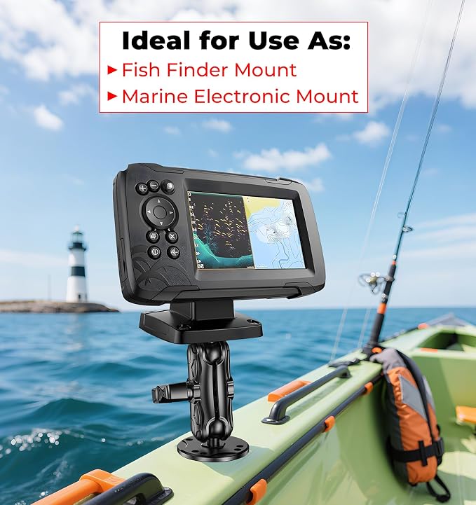 VAZESWIN Aluminum Alloy 1" Ball Fish Finder Mount with Industry Standard AMPS 4-Hole Square Plate & Round Base, 3.5" Medium Arm Marine Electronic Mount Fit for Garmin GPS Lowrance Simrad RAM Mounts