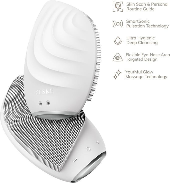 GESKE SmartAppGuided™ Sonic Facial Brush 5 in 1 | Vibrating Electric Facial Cleansing Brush | Soft Silicone Brush | Professional Facial Cleanser | Skin Cleanser & Exfoliator | Face Massager