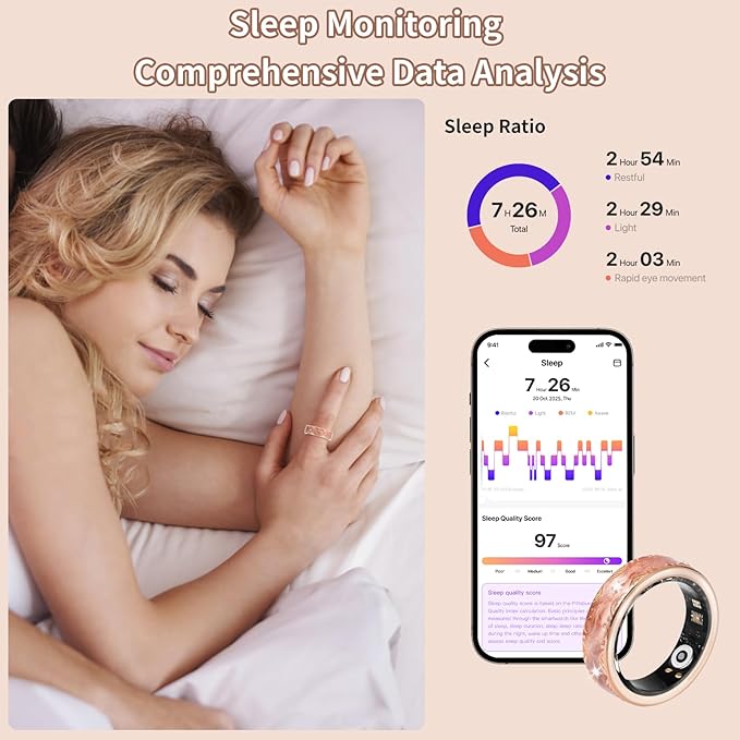 Smart Ring for Women-Men,Health-Fitness Tracker with Heart Rate, Sleep Monitor, Blood Oxygen, HRV, 128 Sports Modes, IP68 Waterproof, Gesture Control, No Subscription Fee,with iOS & Android (10)