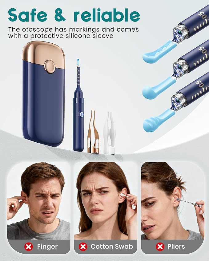 Loyker Ear Wax Removal, Ear Cleaner with 1080P Camera, Ear Cleaning Kit with 12 Ear Pick, Visual Ear Picker Earwax Remover Tweezers with 6LED Light, Ear Camera for iPhone, iPad, Android Phones, Blue