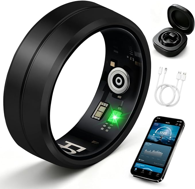 Smart Ring for Women Men, All-New Matte Scratch-Resistant Design, Health & Fitness Tracker for Sleep, Stress & Activity Monitoring, Long Battery Life, Waterproof, No App Fee, Black 7