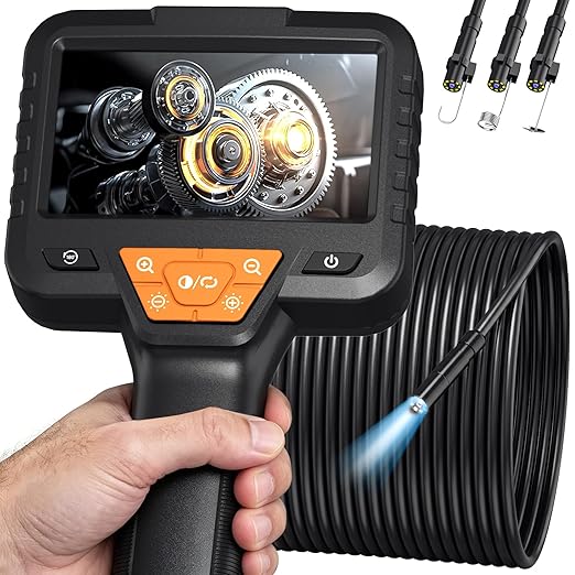 50FT Endoscope Camera with Light -IP67 Waterproof Borescope Inspection Camera with 4.3" IPS Screen, 1080P HD Sewer Tools with 8 Adjustable LEDs, Snake Cameras for Father's Day
