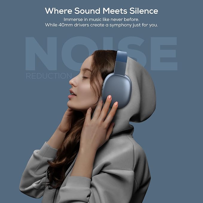 Gabba Goods Wireless Over Ear Bluetooth Headphones with Microphone - Wireless Headset -Noise Reduction - Bluetooth, Wired,Built in Micro SD for Travel, Home, Work TV,PC,Gaming,Cellphone (Blue)