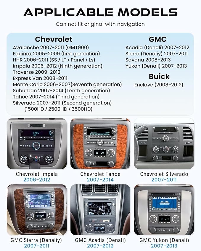 6G+128G 8-core Car Radio for 2007-2012 Chevrolet Chevy Silverado Impala, GMC Sierra Acadia Enclave Yukon, Buick 8" IPS Touch Screen Car Stereo with GPS, CarPlay/Android Auto, Backup Camera/DSP/SWC