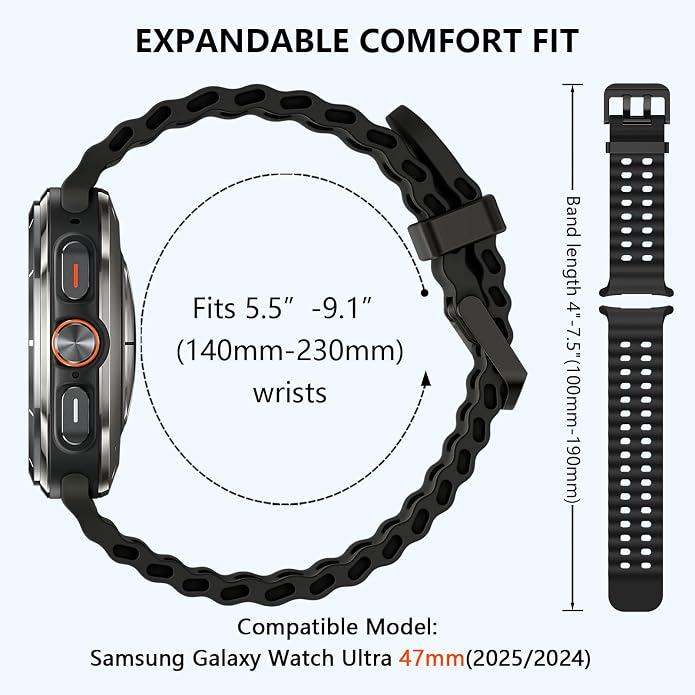 Sport Bands with Storage Case Compatible for Samsung Galaxy Watch Ultra 47mm,No Gap Breathable Wristband Waterproof Replacement Soft Silicone Strap for Men Women