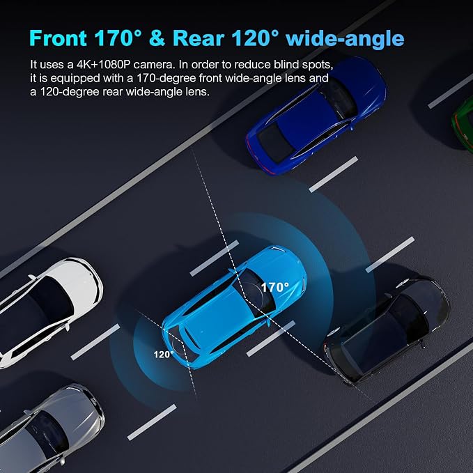 BOOGIIO Dash Cam Front and Rear with 64GB SD Card, 4K Dash Camera for Cars with APP, 5G WiFi Car Camera, Built-in G-Sensor, 170° Wide Angle, Night Vision, 24H Parking Mode,Loop Recording,3" IPS Screen